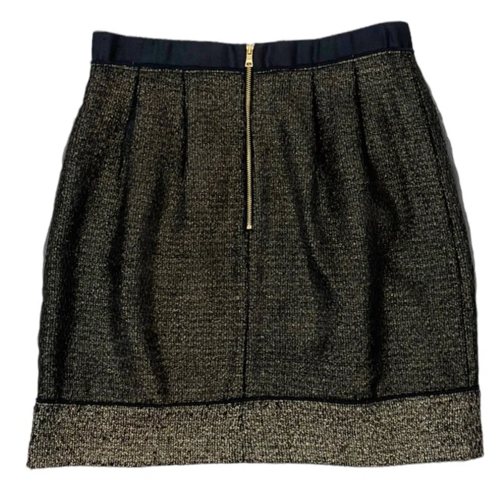LOFT Ann Taylor Chiffon Overlay Tweed Skirt Size 6 Gold & Black - Picture 4 of 8